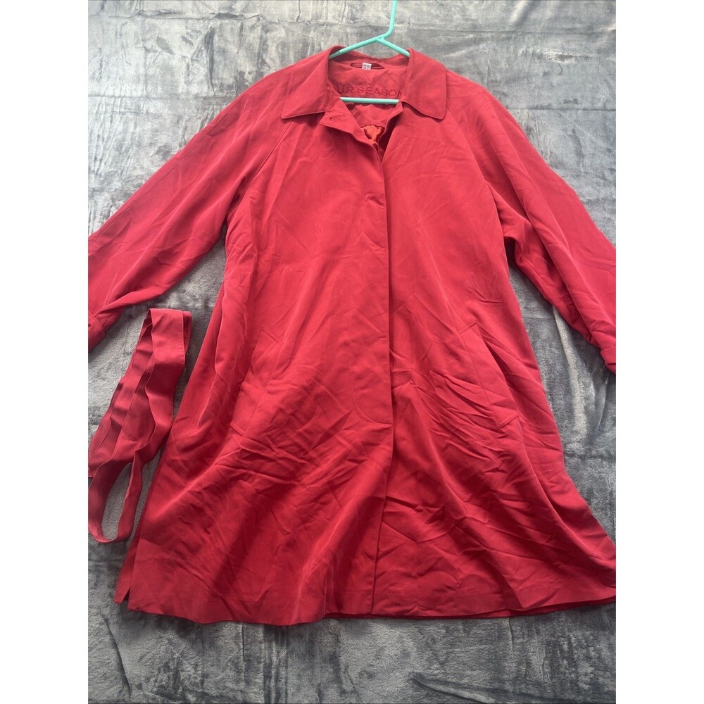Four Seasons of London Trench Coat Sz 12 Womens Red Single Breasted Belt flowy